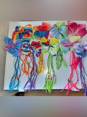 Colorful Kids Hair Bow with Beaded Braids - Multi